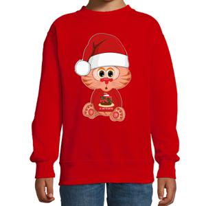 Kersttrui/sweater voor jongens/meisjes - all I want - taartje - rood - Kerst poesje