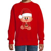 Kersttrui/sweater voor jongens/meisjes - all I want - taartje - rood - Kerst poesje - thumbnail