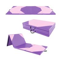 Vouwbare Trainingsmat met Kunstleer met Klittenbandsluitingen en Draaghandvatten 300 x 117 x 5 cm Paars