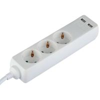Stekkerdoos met USB en Verlengsnoer - 3680W - 3 Stopcontacten - 1.5m - Wit