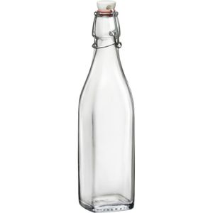 1x Limonadeflessen/waterflessen transparant 1 liter vierkant   -