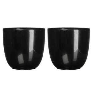 Set van 2x stuks bloempotten zwart keramiek voor kamerplant H16 x D17 cm