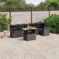 7-delige Loungeset met kussens poly rattan zwart