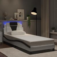 Bedframe met LED-verlichting kunstleer wit en zwart 90x200 cm