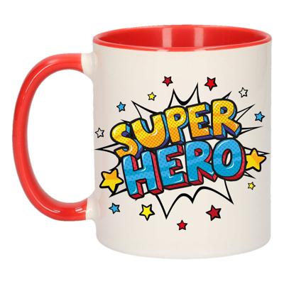 Cadeau mok - Super hero - wit en rood- 300 ml - beker - cadeaumok - koffiemok