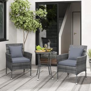 3-delig Terrasmeubelset Outdoor Conversatieset van PE-rotan met Gevoerde Terrasstoelen en Bijzettafel voor Balkon Tuin Gazon