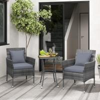 3-delig Terrasmeubelset Outdoor Conversatieset van PE-rotan met Gevoerde Terrasstoelen en Bijzettafel voor Balkon Tuin Gazon