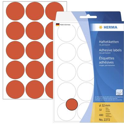 Herma 2272 Etiketten Ø 32 mm Papier Rood 480 stuk(s) Permanent hechtend Etiketten voor markeringspunten