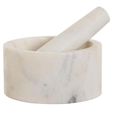 Vijzel met stamper - wit - marmer - rond - mortier - keukenartikelen