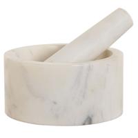 Vijzel met stamper - wit - marmer - rond - mortier - keukenartikelen