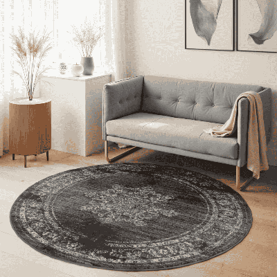 Vloerkleed Lydia Rond Antraciet Ø 160 Cm Laagpolig Home Collectie - Dekbed-Discounter.nl