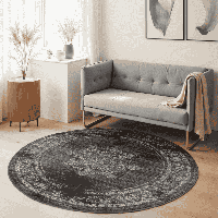 Vloerkleed Lydia Rond Antraciet Ø 120 Cm Laagpolig Home Collectie - Dekbed-Discounter.nl