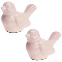 Decoratie dieren beeld vogel roze met staart omhoog 12 cm