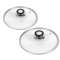 Gerimport universele glazen pannendeksels - 2x - voor dia 24 en 28 cm - keuken - met stoomgaatje