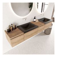 Mondiaz Bukla 200cm badmeubel met module 40 rechts kleur washed oak 4 lades met dubbele wastafel zonder kraangat kleur urban