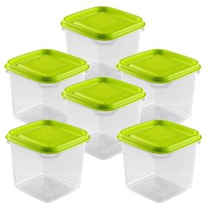 Vershoudbakjes Hega - set van 6x stuks - 0.3 liter - transparant/lime groen - L8 x B8 x H11 cm