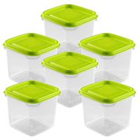 Vershoudbakjes Hega - set van 6x stuks - 0.3 liter - transparant/lime groen - L8 x B8 x H11 cm