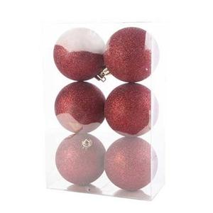 Kerstballen - 6x st - donkerrood - glitters - D8 cm - kunststof - kerstversiering