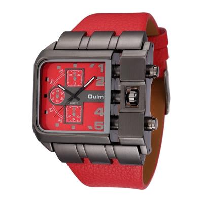 Oulm 3364 mannen vierkante wijzerplaat lederen riem quartz horloge (rood)