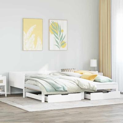 Slaapbank met onderschuifbed/lades zonder matras 80x200 cm wit
