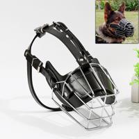 Stalen kooi stijl hond mand draad snuit beschermende snuit cover met lederen band maat: L