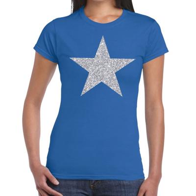 Glitter and glamour ster T-shirt - zilver glitters - blauw - dames - Verkleedkleding - Feestkleding
