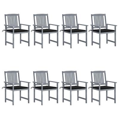 Tuinstoelen 8 st met kussens massief acaciahout grijs
