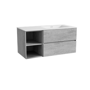 Storke Edge zwevend badmeubel 110 x 52 cm beton donkergrijs met Mata asymmetrisch rechtse wastafel in solid surface mat wit