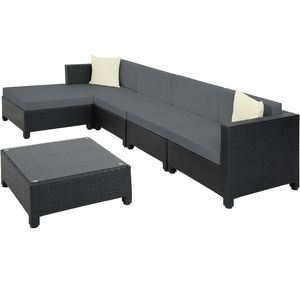 tectake - loungeset met aluminium frame-Wicker tuinset- incl. 2 overtreksets - zwart-403833