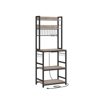 Keukenplank met stopcontacten en roosterplaat, Grijs + Zwart / 40 x 60 x 170 cm