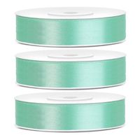 3x Mintgroene satijnlinten op rol 1,2 cm x 25 meter cadeaulint verpakkingsmateriaal - Cadeaulinten