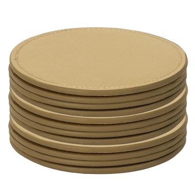 Onderzetters voor glazen - 12x stuks - rond - leder look - goud - 10 cm