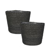 Set van 4x stuks plantenpot/bloempot van jute/zeegras diameter 15 cm en hoogte 12 cm grijs