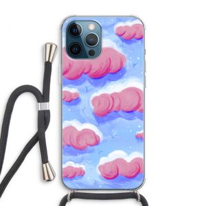 Roze wolken met vogels: iPhone 12 Pro Max Transparant Hoesje met koord