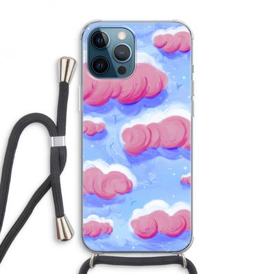 Roze wolken met vogels: iPhone 12 Pro Max Transparant Hoesje met koord