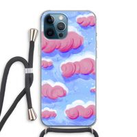 Roze wolken met vogels: iPhone 12 Pro Max Transparant Hoesje met koord