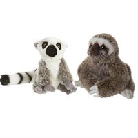 Apen serie zachte pluche knuffels 2x stuks - Maki aap en Luiaard van 18 cm