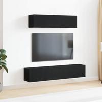 6-delige TV-meubelset - Wandmontage, zwart eiken, spaanplaat
