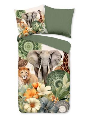 HIP Dekbedovertrek "mandalas, bloemen & safari dieren" - Groen - (135x200 cm) - Katoen Satijn