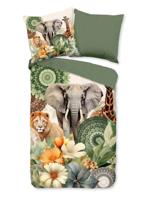 HIP Dekbedovertrek "mandalas, bloemen & safari dieren" - Groen - (135x200 cm) - Katoen Satijn