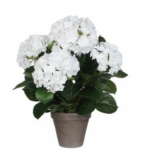 Witte hortensia kunstplant 45 cm met grijze pot   -