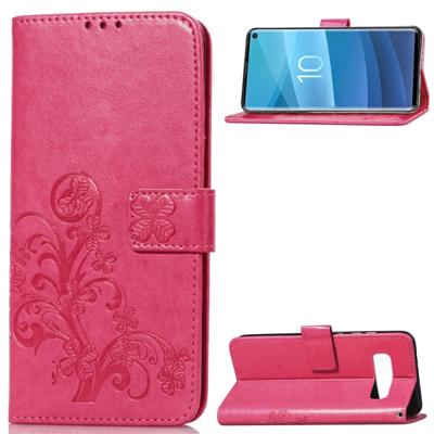 Lucky Clover ingedrukt bloemen patroon lederen case voor Galaxy S10e met houder & kaartsleuven & portemonnee & hand strap (Rose rood)