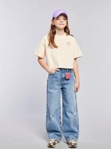 Meisjesjeans met destroyed effect JONEN middenblauw