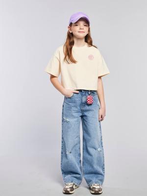 Meisjesjeans met destroyed effect JONEN middenblauw