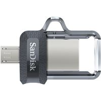 SanDisk Ultra Dual m3.0 USB flash drive 128 GB USB Type-A / Micro-USB 3.2 Gen 1 (3.1 Gen 1) Zwart, Zilver, Transparant - thumbnail
