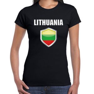 Litouwen landen supporter t-shirt met Litouwse vlag schild zwart dames 2XL  -