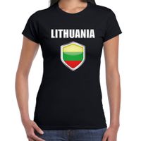 Litouwen landen supporter t-shirt met Litouwse vlag schild zwart dames 2XL  -