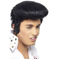Zwarte Elvis pruik met bakkebaarden - thumbnail