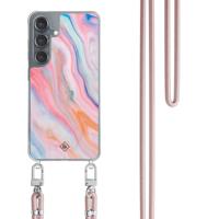 Samsung Galaxy S25 hoesje met rosegoud koord - Pink glam Samsung Galaxy S25 hoesje met rosegoud koord - Pink glam