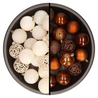 Kerstballen - 74x stuks - wol wit en bruin - 6 cm - kunststof - Kerstbal - thumbnail
